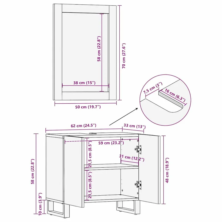 Ensemble d'armoire de salle de bain 2 pcs Naturel - 14
