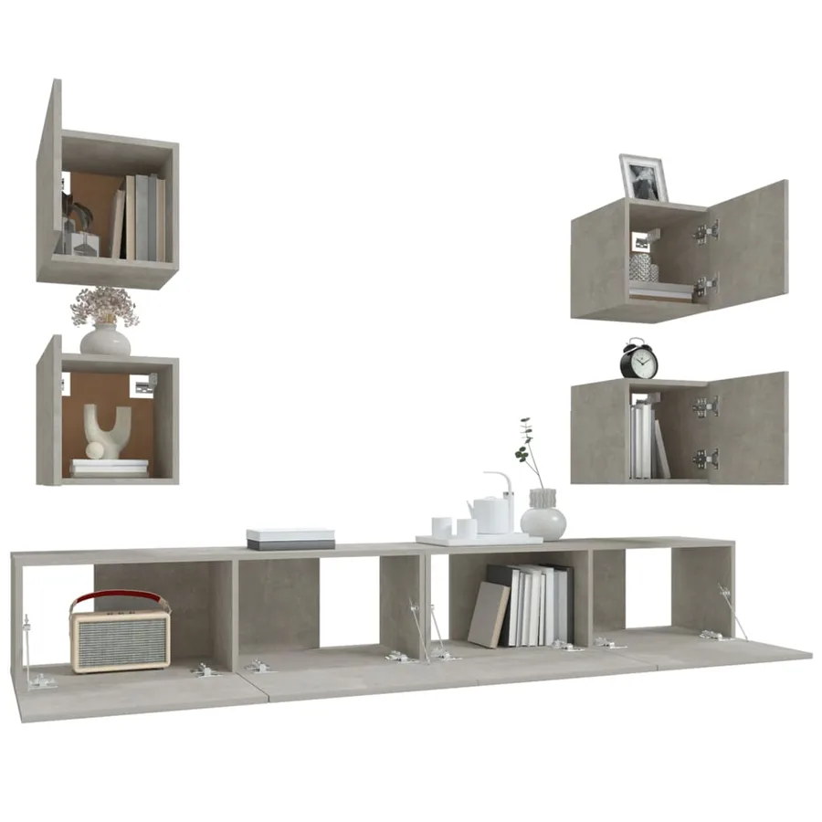 Ensemble de meubles TV 6 pcs Gris béton Bois d'ingénierie - 8