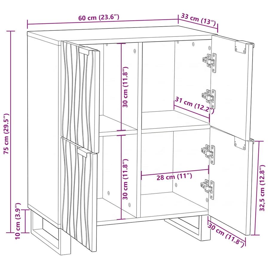 Buffet Marron 60 x 33 x 75 cm bois de manguier massif - 11