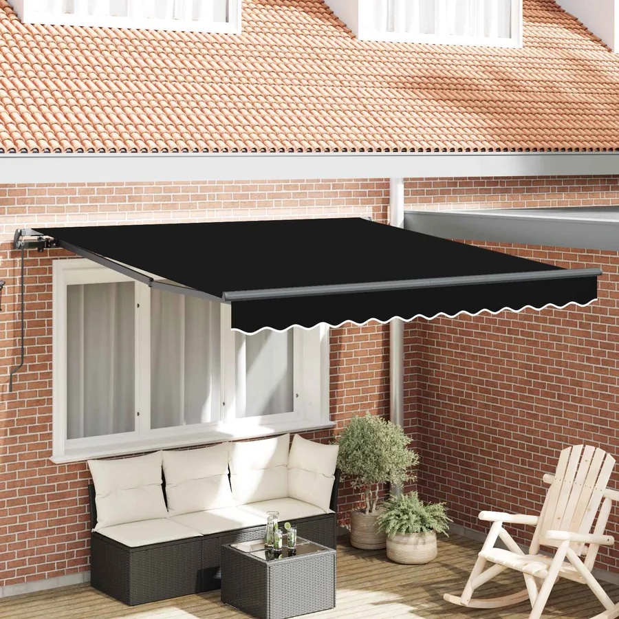 Auvent rétractable Noir 350 x 250 cm Polyester et Aluminium