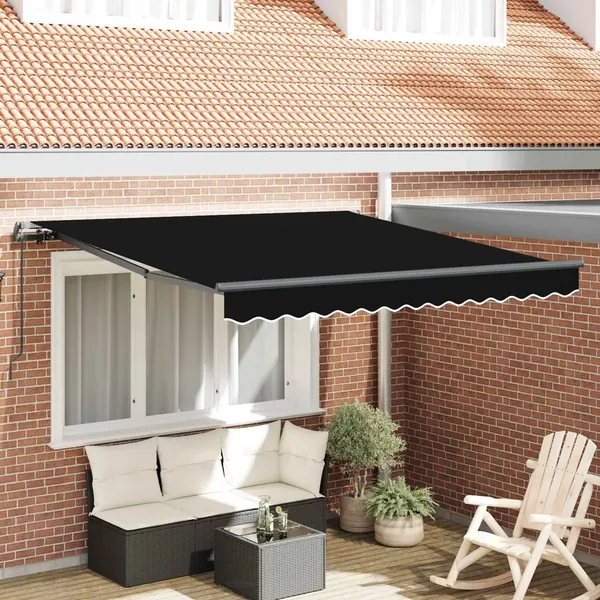 Auvent rétractable Noir 350 x 250 cm Polyester et Aluminium