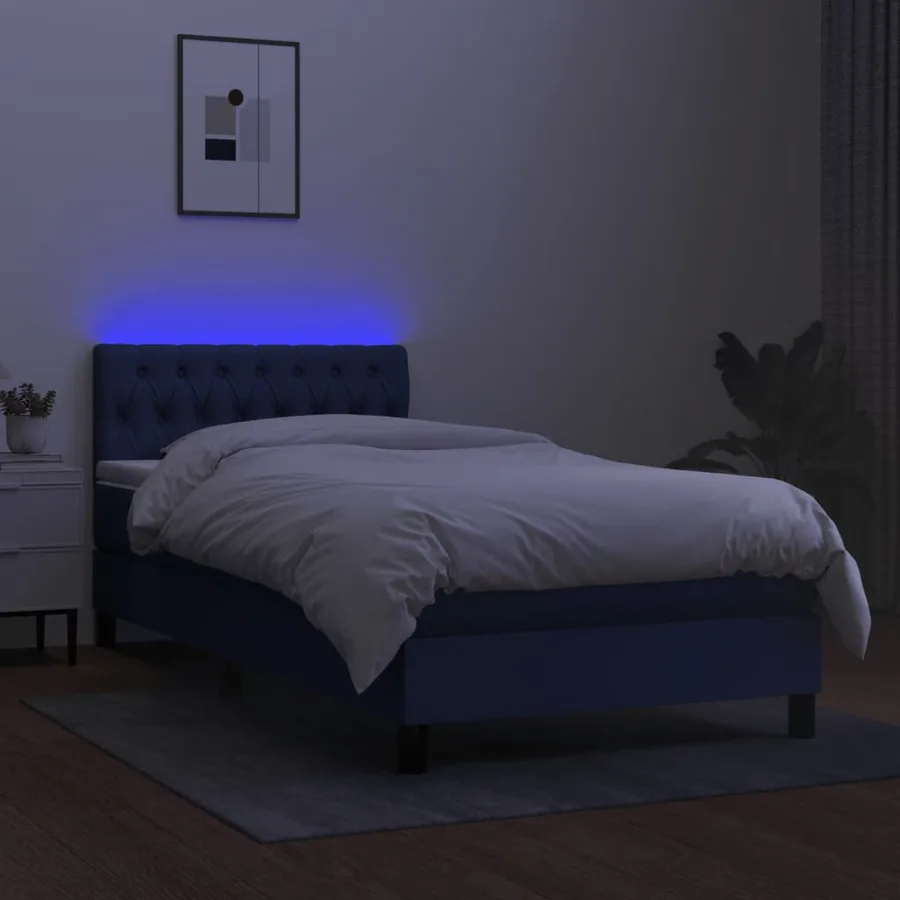 Sommier à lattes de lit avec matelas LED Bleu 100x200 cm Tissu - 4