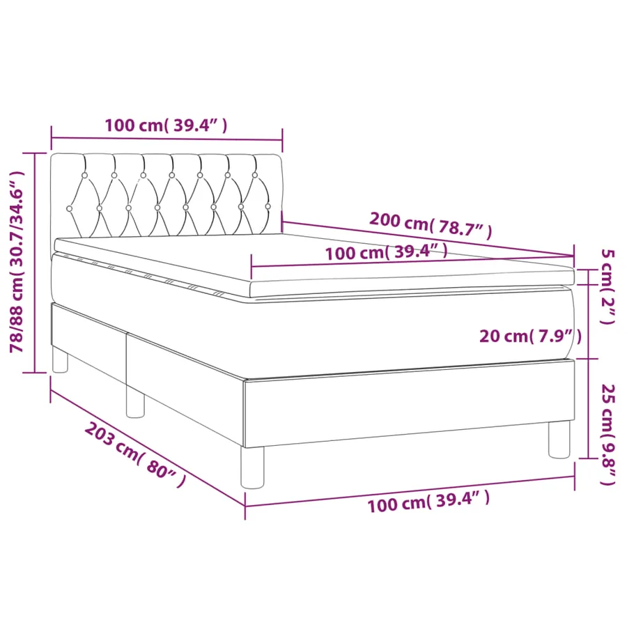 Sommier à lattes de lit avec matelas LED Bleu 100x200 cm Tissu - 8