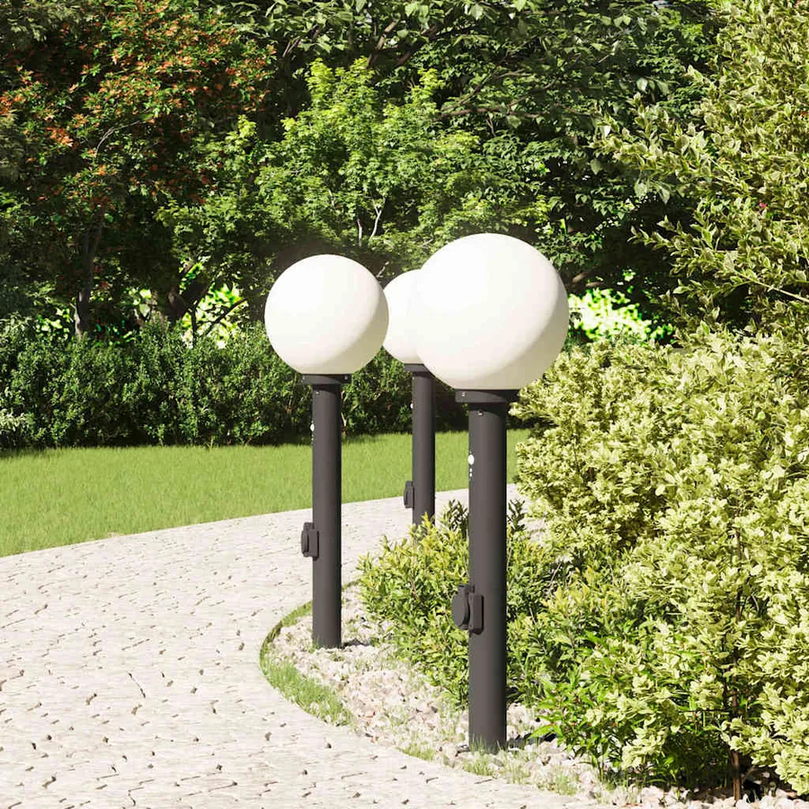 Bornes lumineuses avec capteur et prise lot de 3 80 cm noir IP44 - 3
