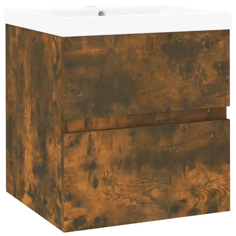 Meuble lavabo avec bassin intégré Chêne fumé Bois d'ingénierie - 2