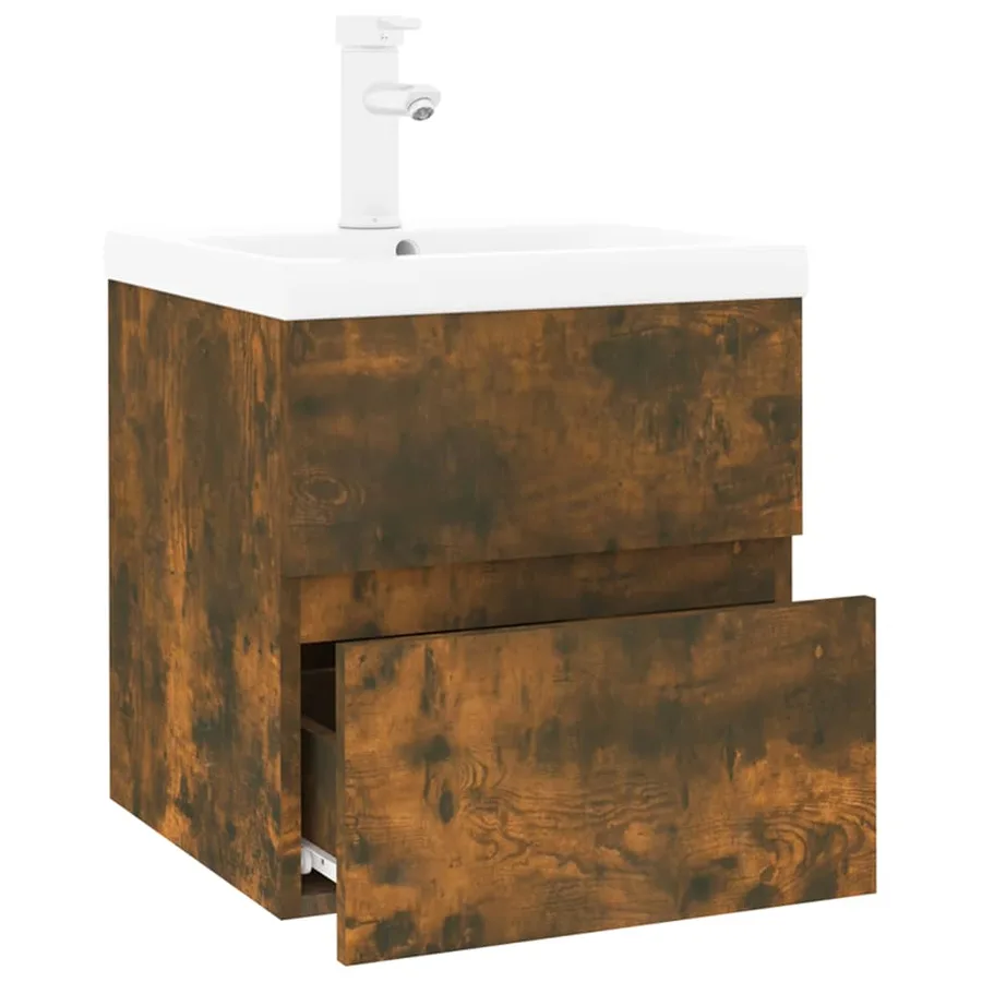 Meuble lavabo avec bassin intégré Chêne fumé Bois d'ingénierie - 3