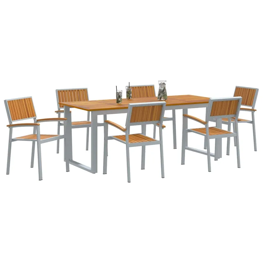 Ensemble de salle à manger pour jardin 7 pcs Gris - 3