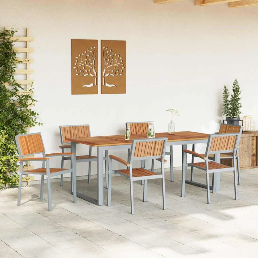 Ensemble de salle à manger pour jardin 7 pcs Gris - 4