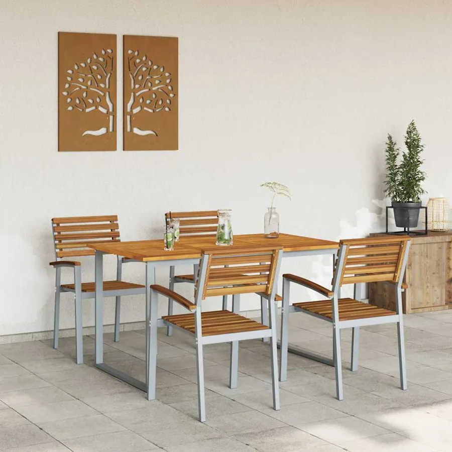 Ensemble de salle à manger pour jardin 5 pcs Gris