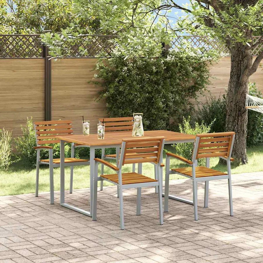 Ensemble de salle à manger pour jardin 5 pcs Gris - 4