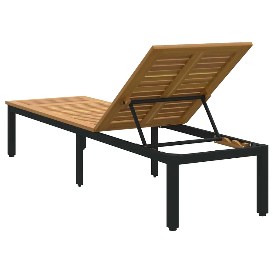 Transat Noir 200 x 55 x 35 cm Bois d'Acacia Massif - 10