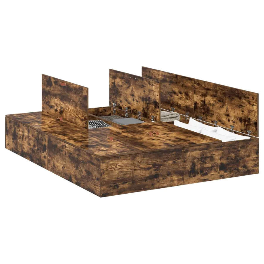 Cadre de lit avec rangement Chêne fumé 135 x 190 cm - 2