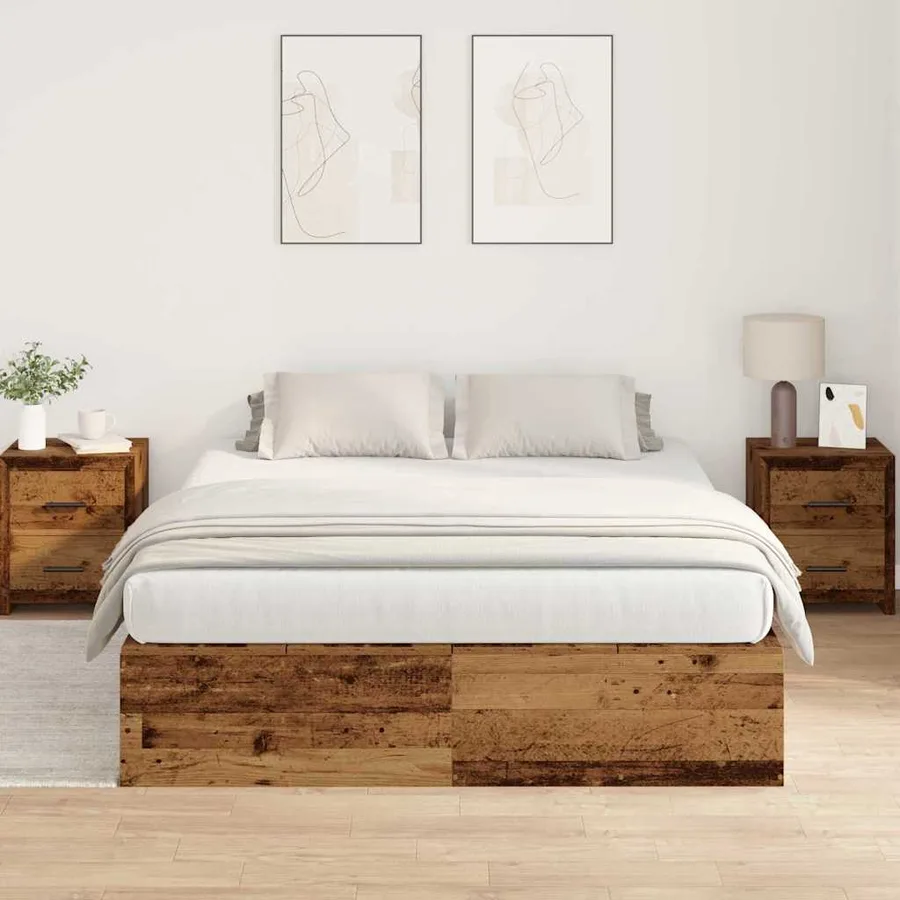 Cadre de lit avec rangement Bois Ancien 135 x 190 cm - 4