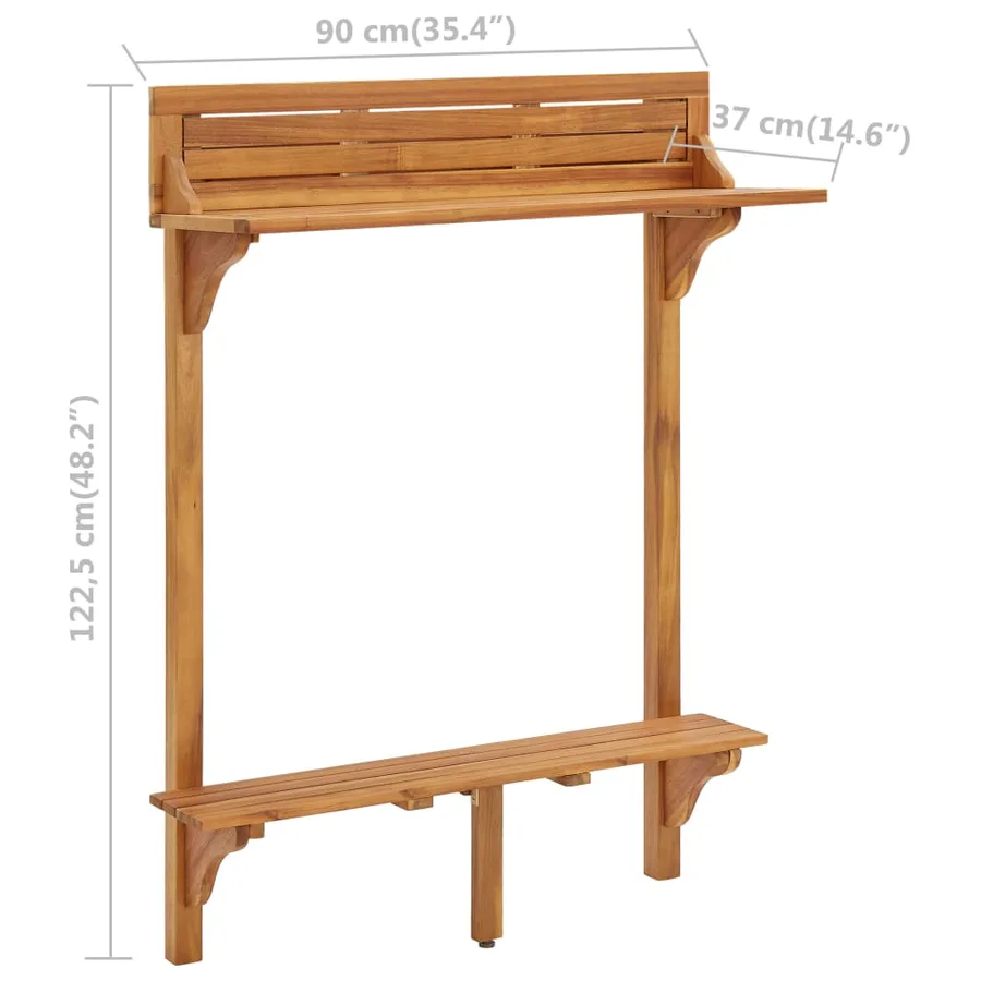 Table de bar de balcon 90x37x122,5 cm Bois d'acacia massif - 9