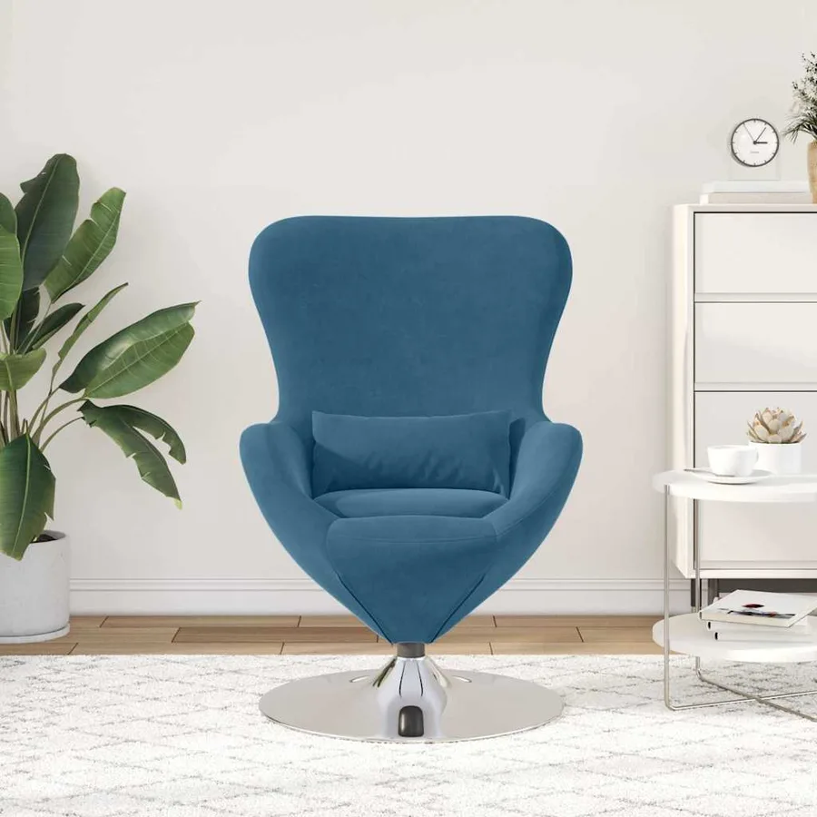 Fauteuil œuf Bleu Velours - 3