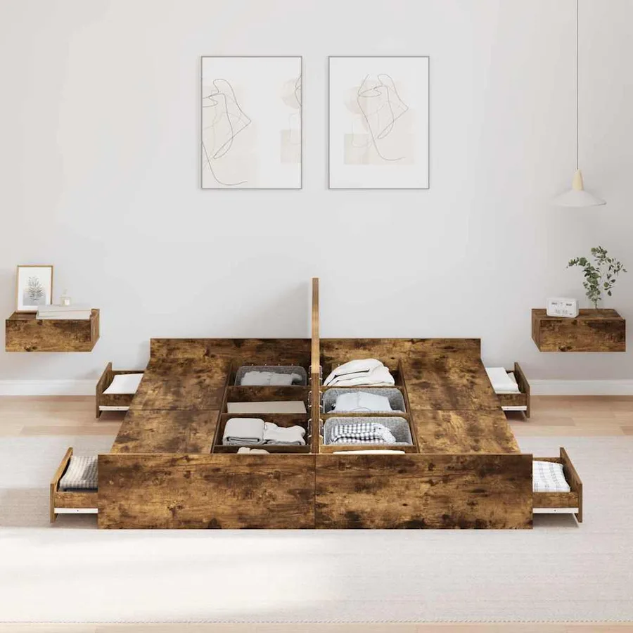 Cadre de lit avec rangement avec tiroir Chêne fumé 140 x 190 cm - 3