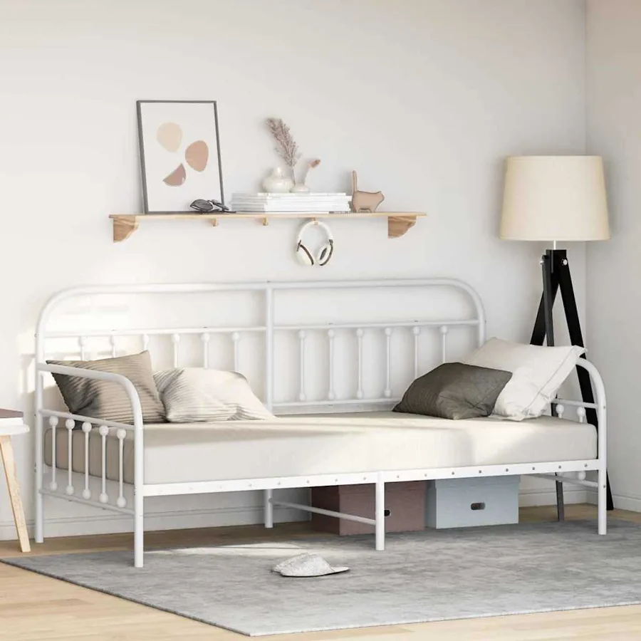 Cadre de lit de jour Blanc 90 x 200 cm Acier enduit de poudre