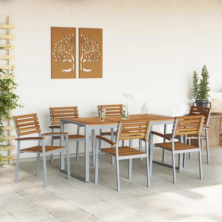 Ensemble de salle à manger pour jardin 7 pcs Gris - 4