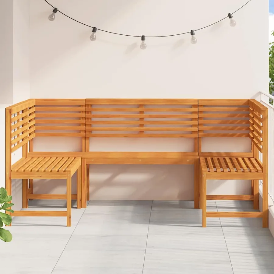 Ensemble de banc de jardin 5 pcs Marron Bois d'Acacia Massif - 3