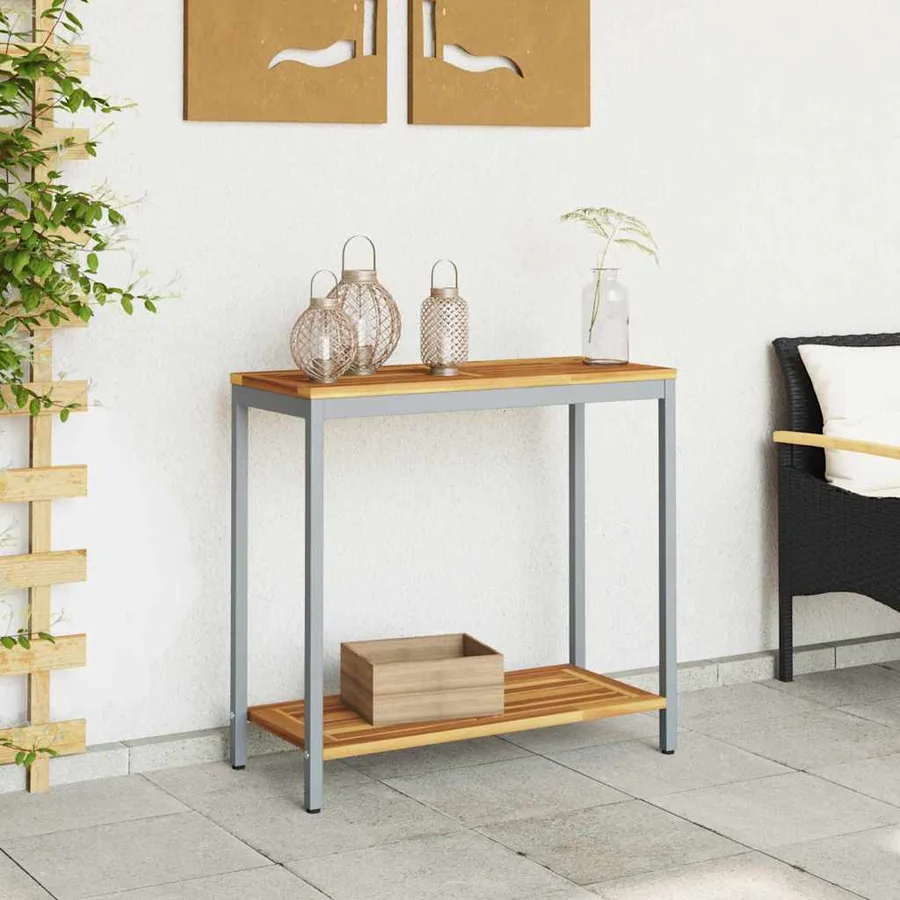 Table de jardin avec stockage Naturel et gris 80 x 35 x 75 cm - 4