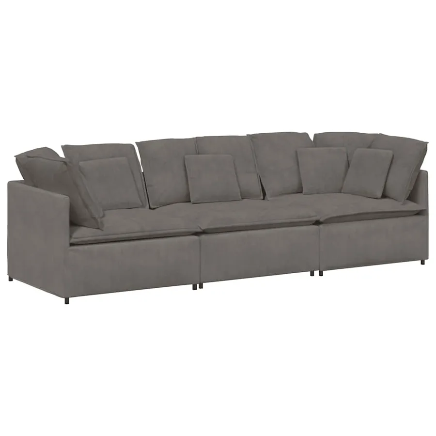 Canapé modulable avec coussins en tissu velours côtelé gris clair - 2