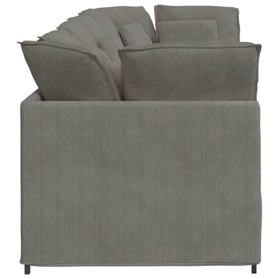 Canapé modulable avec coussins en tissu velours côtelé gris clair - 6