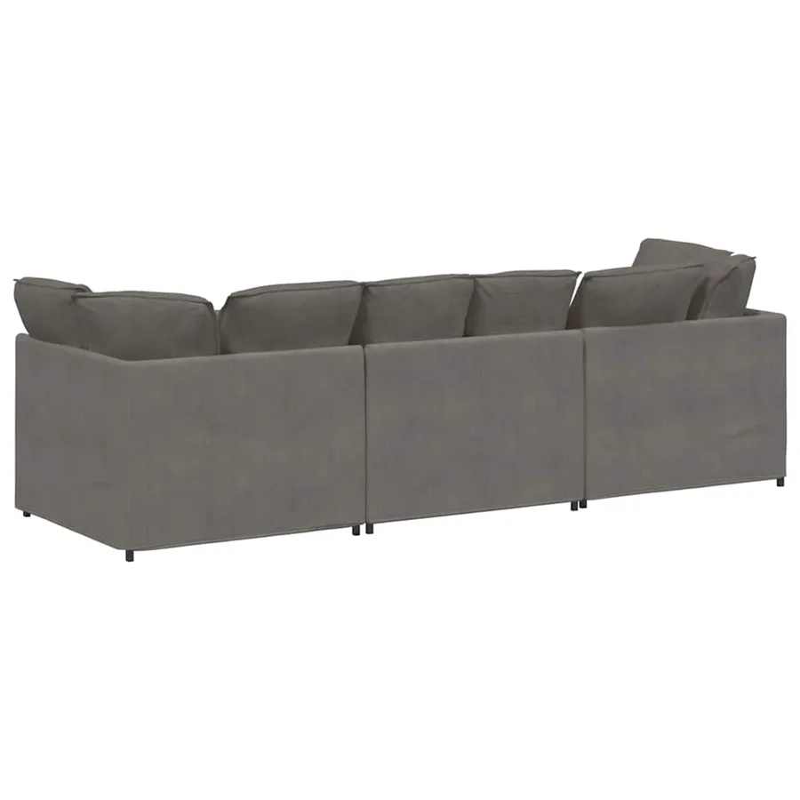 Canapé modulable avec coussins en tissu velours côtelé gris clair - 7
