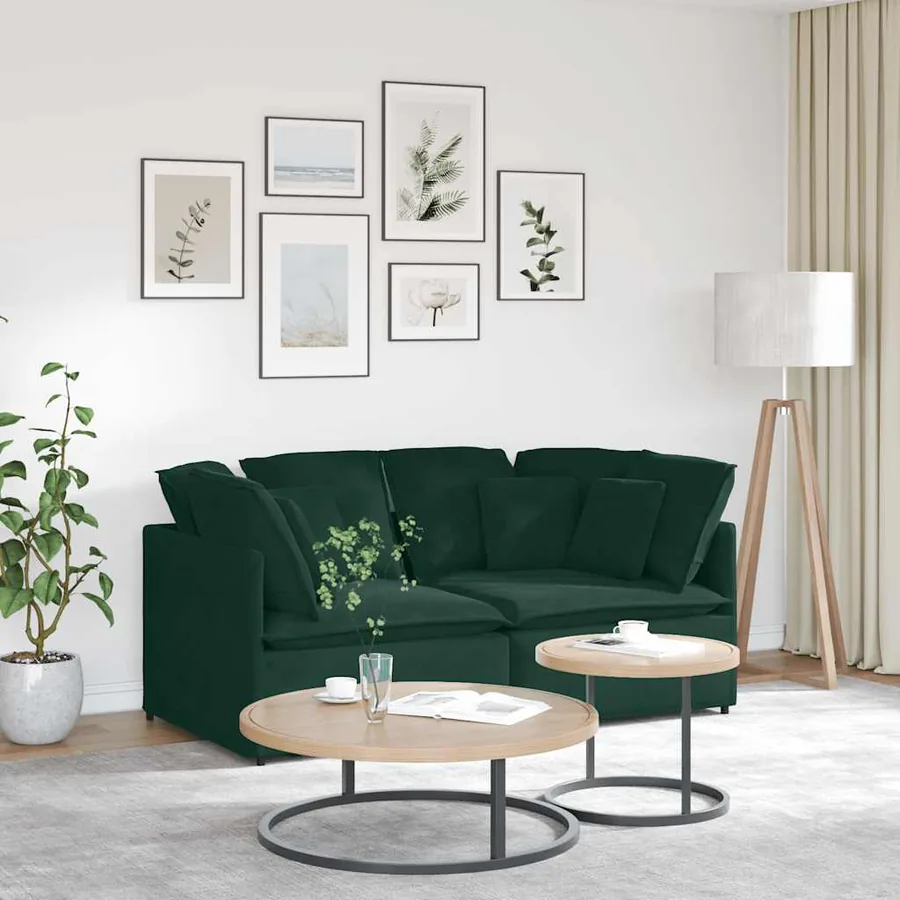 Canapé modulable avec coussins velours vert foncé