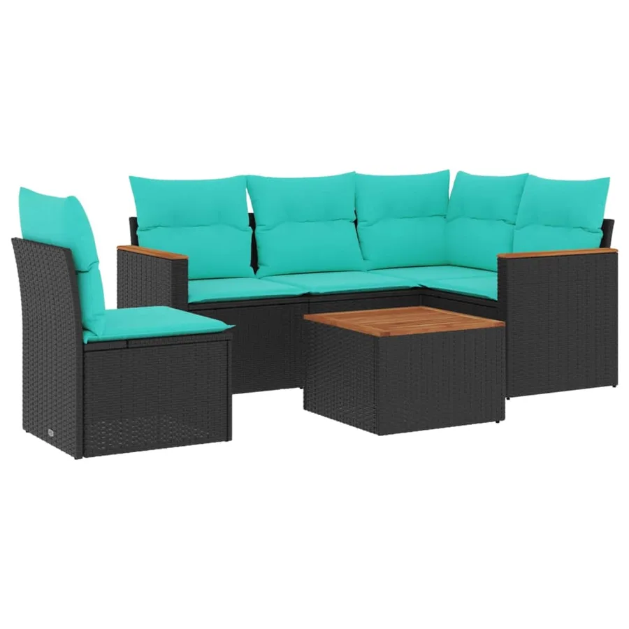 Ensemble de canapé de jardin 6 pcs avec coussins noir résine tressée - 2