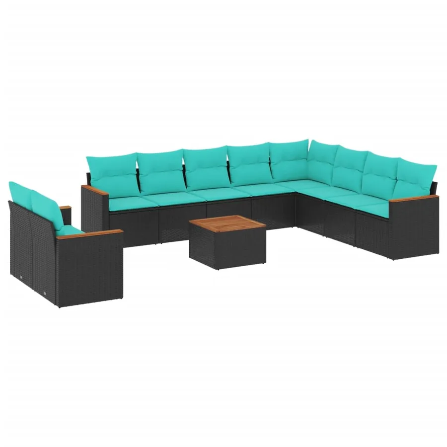 Ensemble de canapé de jardin 11 pcs avec coussins noir résine tressée - 2