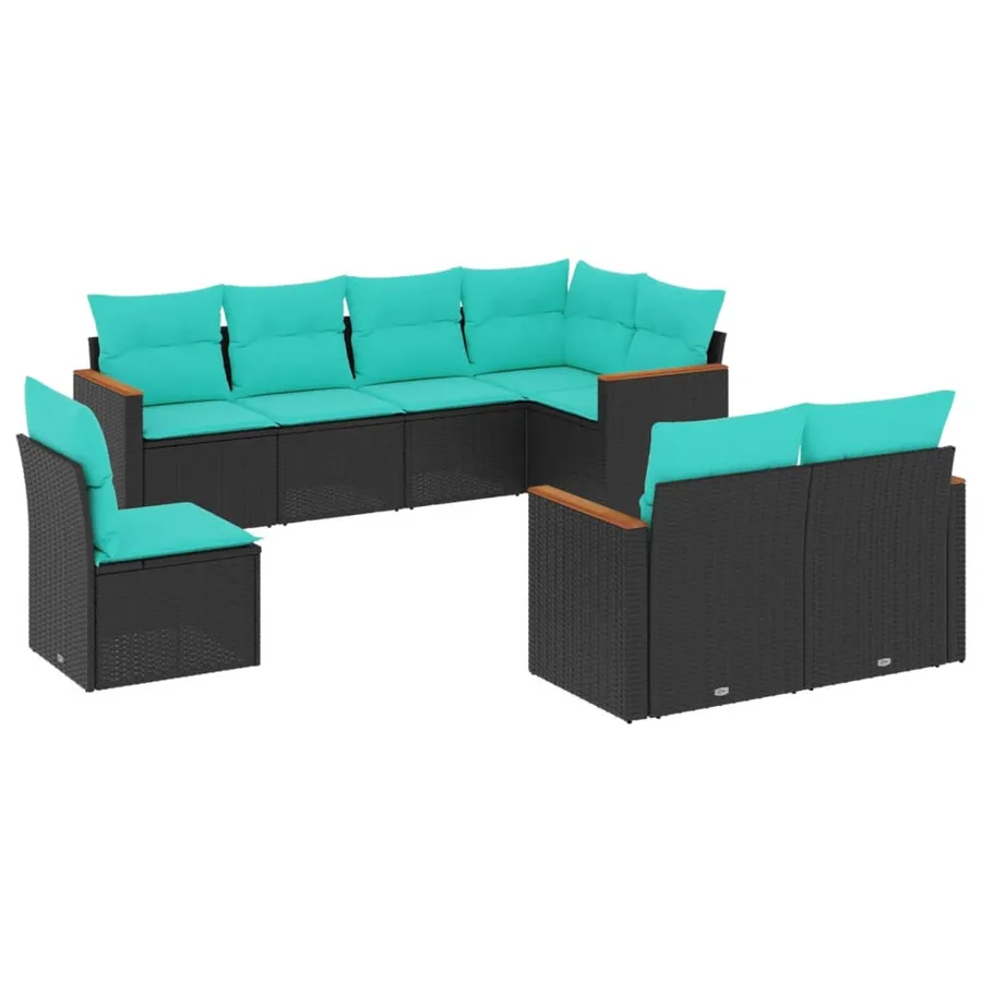 Salon de jardin 8 pcs avec coussins noir résine tressée - 2