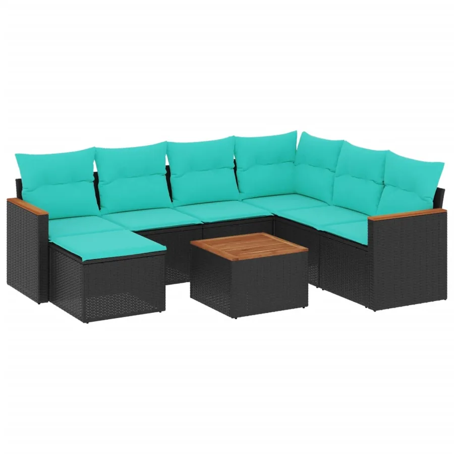 Ensemble de canapé de jardin 8 pcs avec coussins noir résine tressée - 2