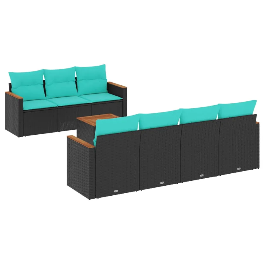 Ensemble de canapé de jardin 8 pcs avec coussins noir résine tressée - 2