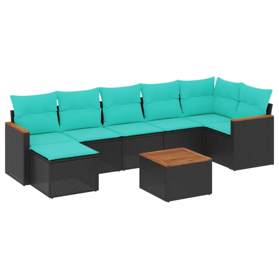 Ensemble de canapé de jardin 8 pcs avec coussins noir résine tressée - 2
