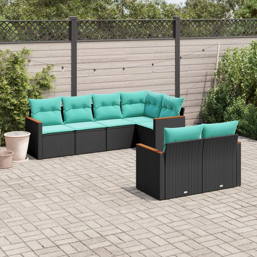 Salon de jardin 7 pcs avec coussins noir résine tressée 62 x 62 x 69 cm - 60,8 kg