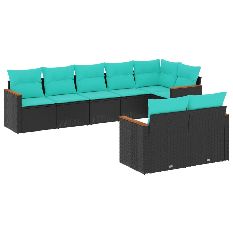 Salon de jardin 8 pcs avec coussins noir résine tressée - 2