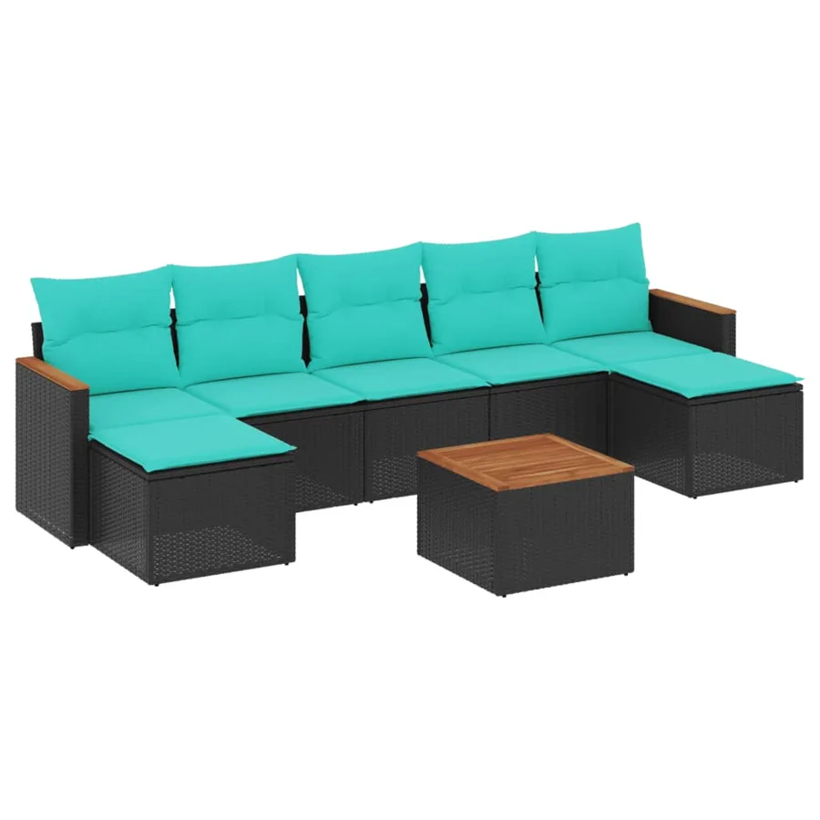Ensemble de canapé de jardin 8 pcs avec coussins noir résine tressée - 2