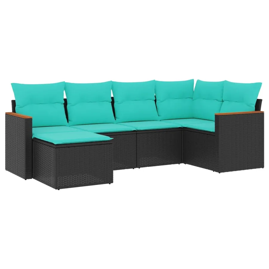 Salon de jardin 6 pcs avec coussins noir résine tressée - 2
