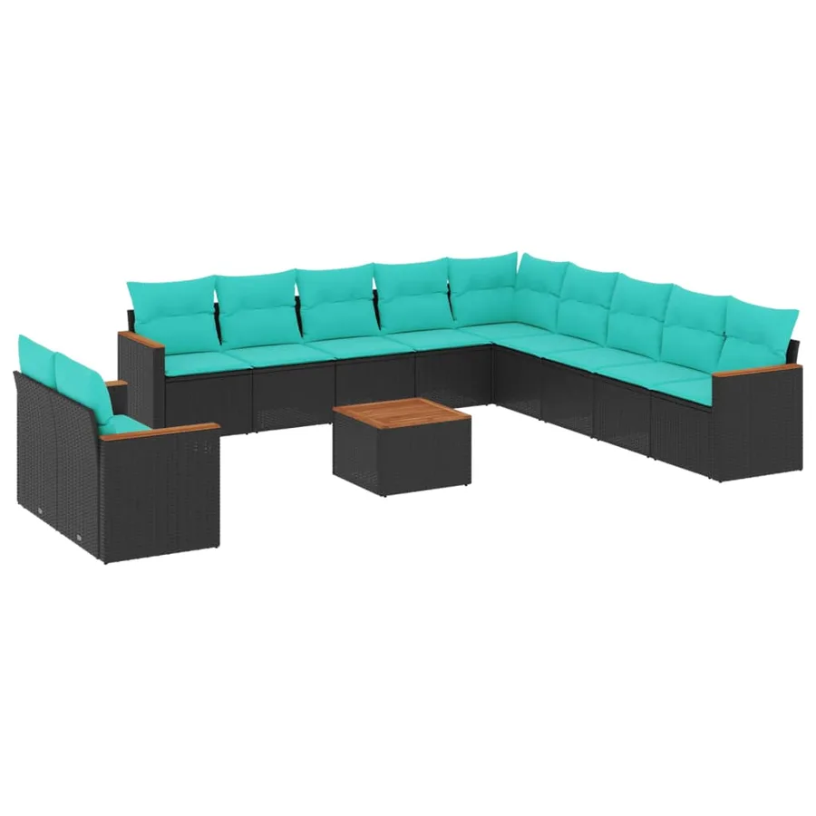 Ensemble de canapé de jardin 12 pcs avec coussins noir résine tressée - 2