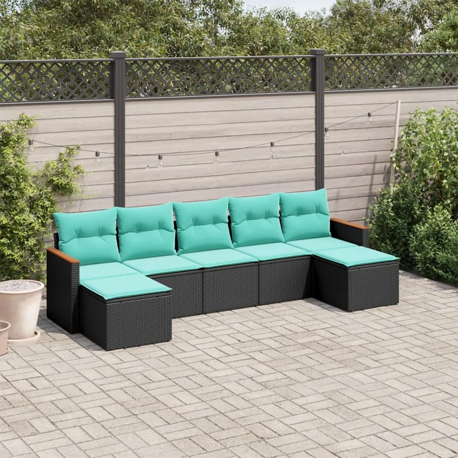 Salon de jardin 7 pcs avec coussins noir résine tressée 55 x 62 x 69 cm - 53,6 kg