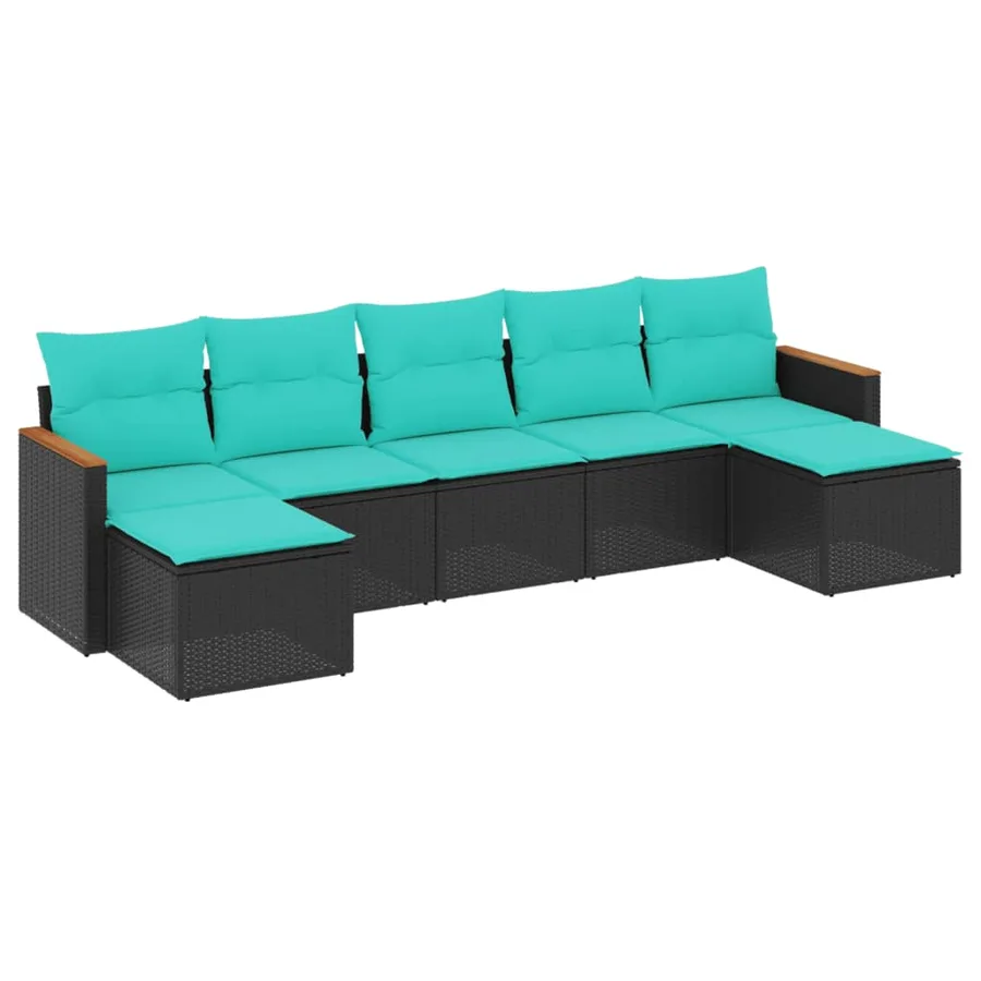 Salon de jardin 7 pcs avec coussins noir résine tressée 55 x 62 x 69 cm - 53,6 kg - 2