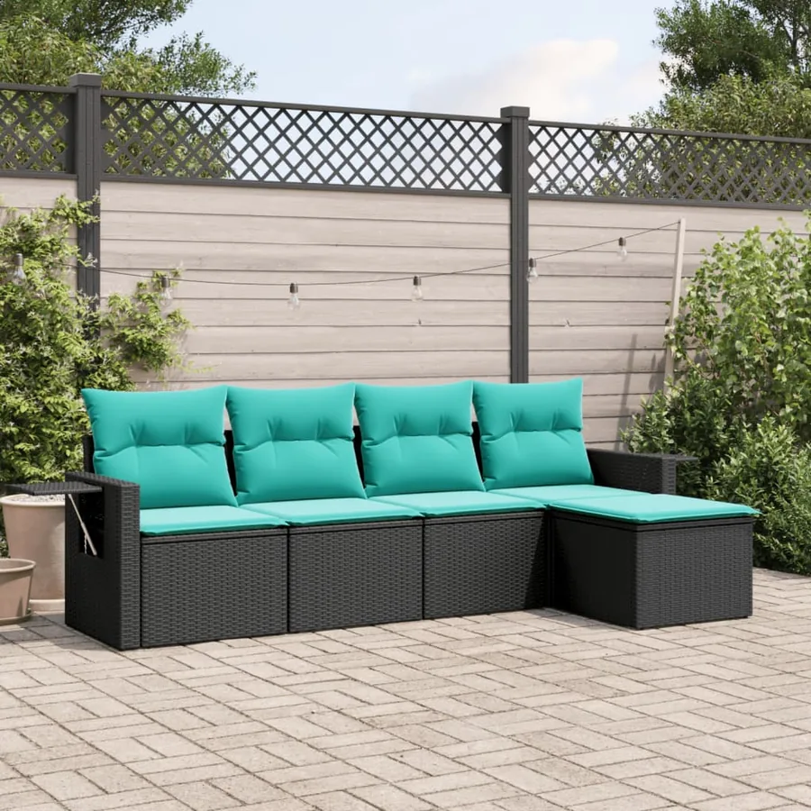 Salon de jardin 5 pcs avec coussins noir résine tressée