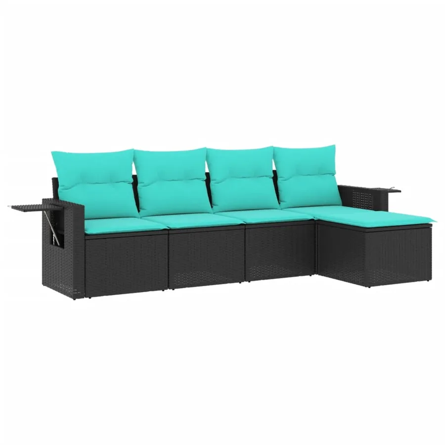Salon de jardin 5 pcs avec coussins noir résine tressée - 2