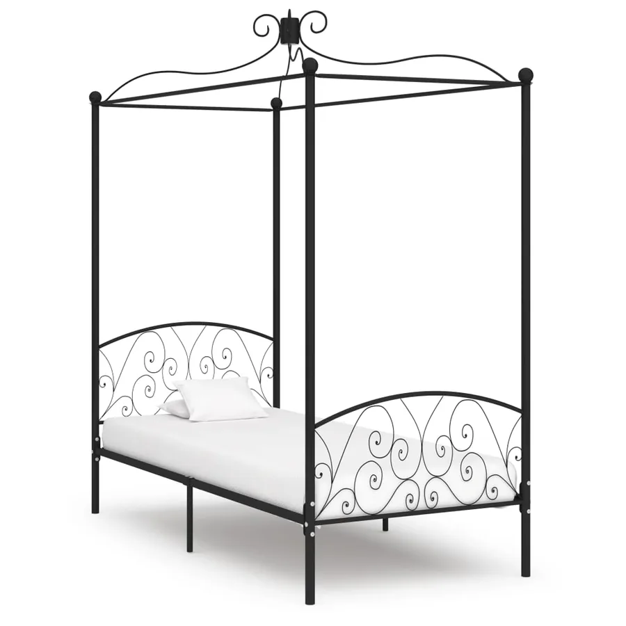Cadre de lit à baldaquin sans matelas noir métal 90x200 cm