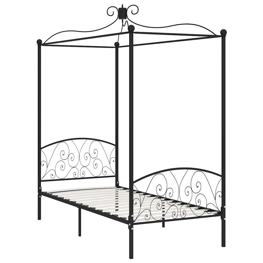 Cadre de lit à baldaquin sans matelas noir métal 90x200 cm - 2
