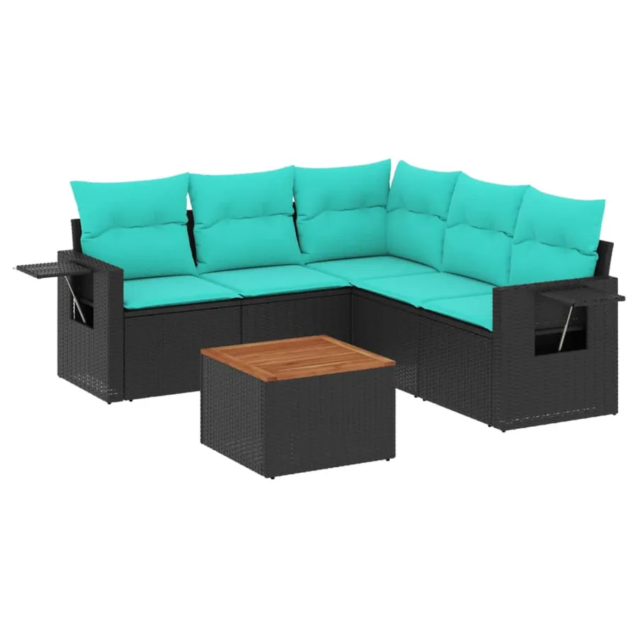 Ensemble de canapé de jardin 6 pcs avec coussins noir résine tressée - 2