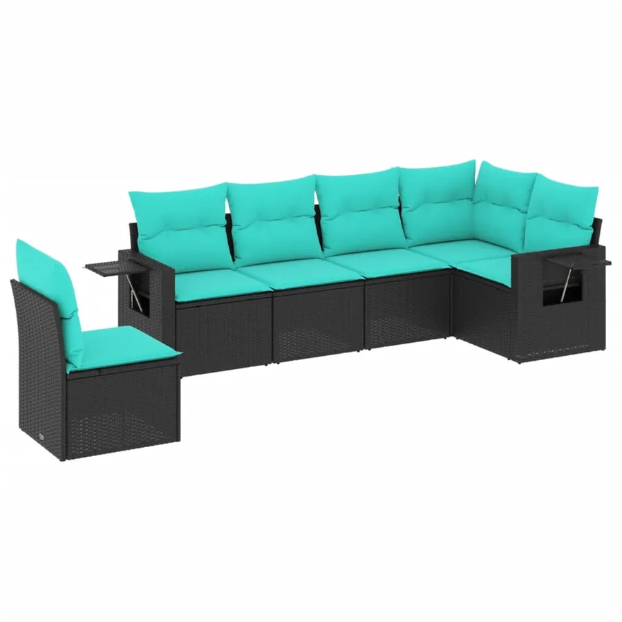 Salon de jardin 6 pcs avec coussins noir résine tressée - 2