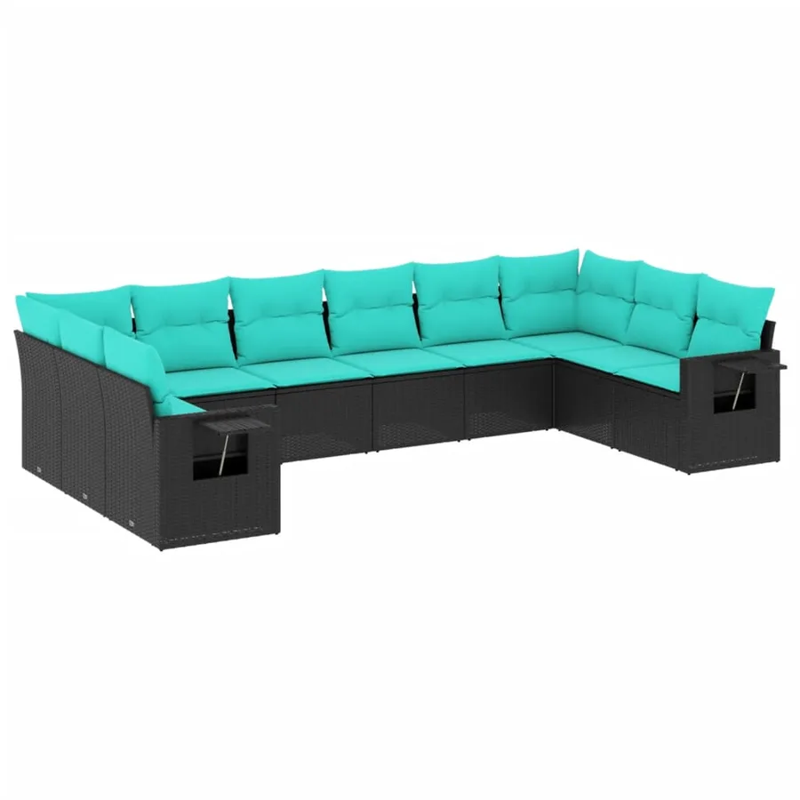 Salon de jardin 10 pcs avec coussins noir résine tressée - 2