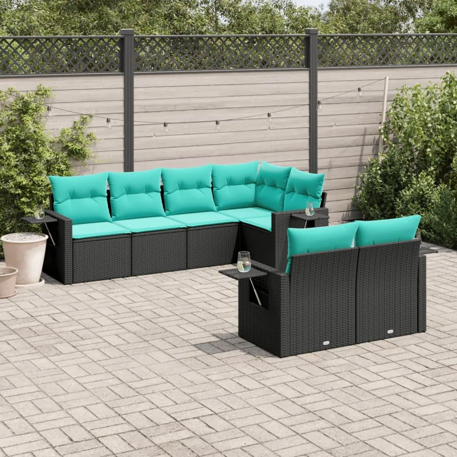 Salon de jardin 7 pcs avec coussins noir résine tressée 62 x 62 x 69 cm - 62,4 kg