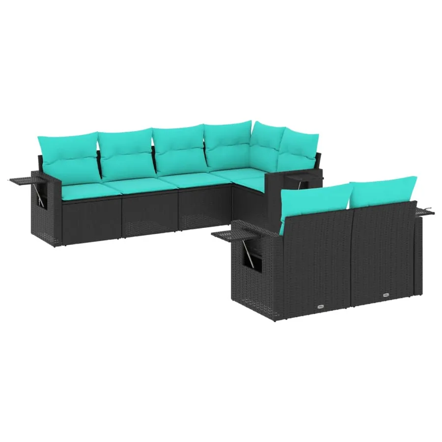 Salon de jardin 7 pcs avec coussins noir résine tressée 62 x 62 x 69 cm - 62,4 kg - 2
